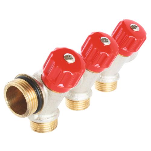 Collecteur sanitaire mâle-femelle 3/4'' (20/27), 3 départs, avec vanne mâle 1/2'' (15/21) easy lock - Somatherm